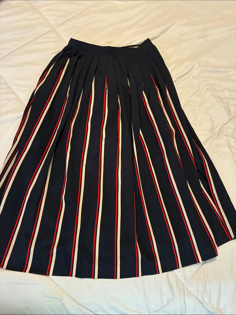 Club Monaco Navy Striped Pleated Midi Skirt